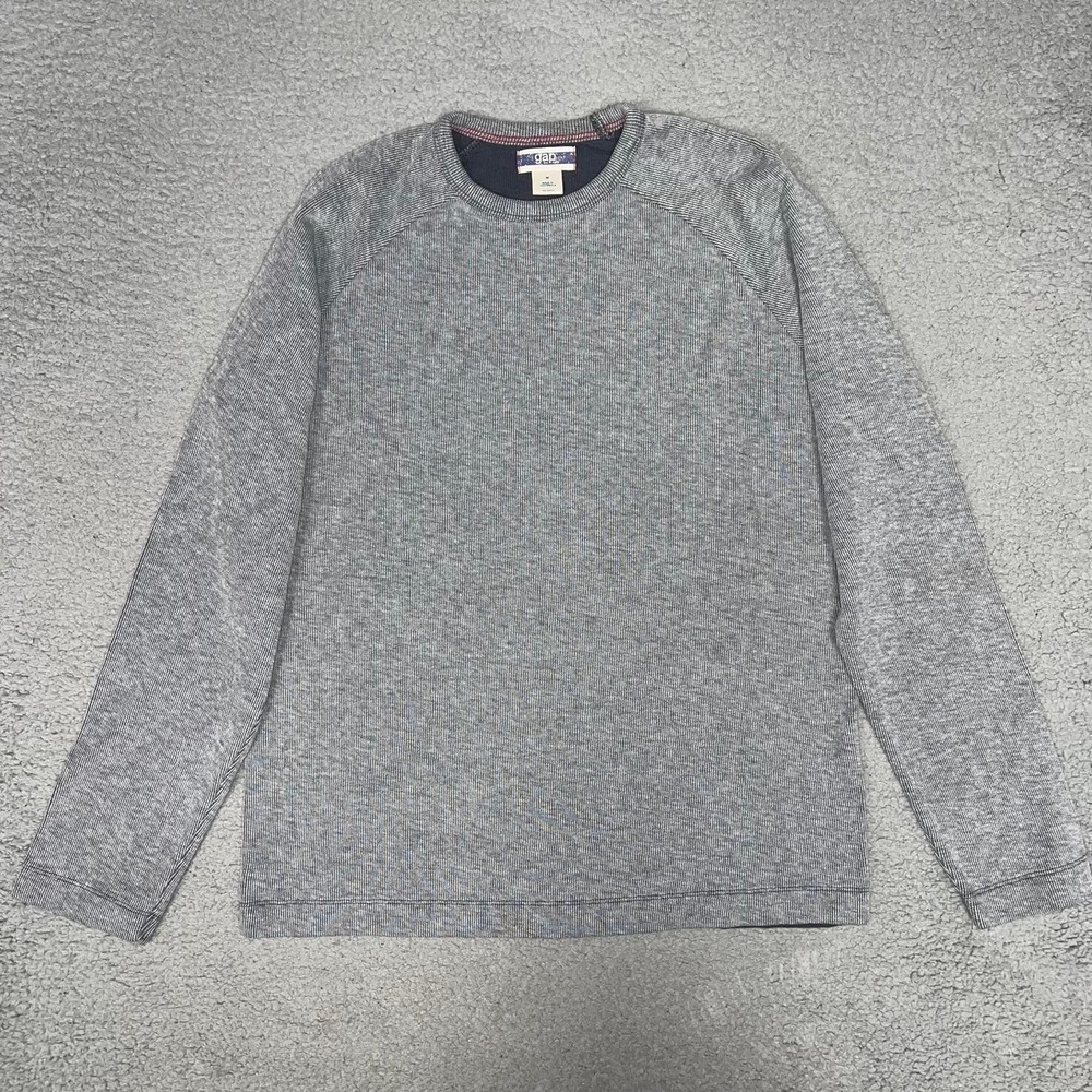 VTG Gap Sweater Men Sz M Heather Gray Textured Crew Neck Pullover Sweatshirt Y2k
